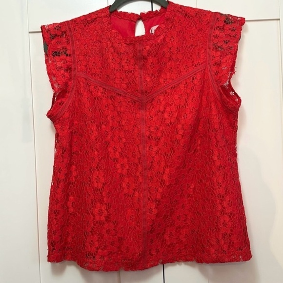 Nannette Tops - Red Lace Sleeveless Top By Nanette Sz MED